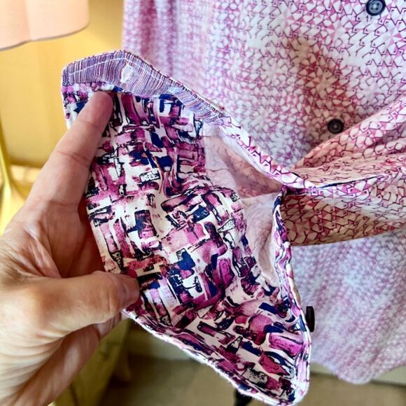 EUC Men's Robert Graham Pink White Print Betts Flip Cuff Stretch Shirt Sz SMALL - Picture 7 of 8